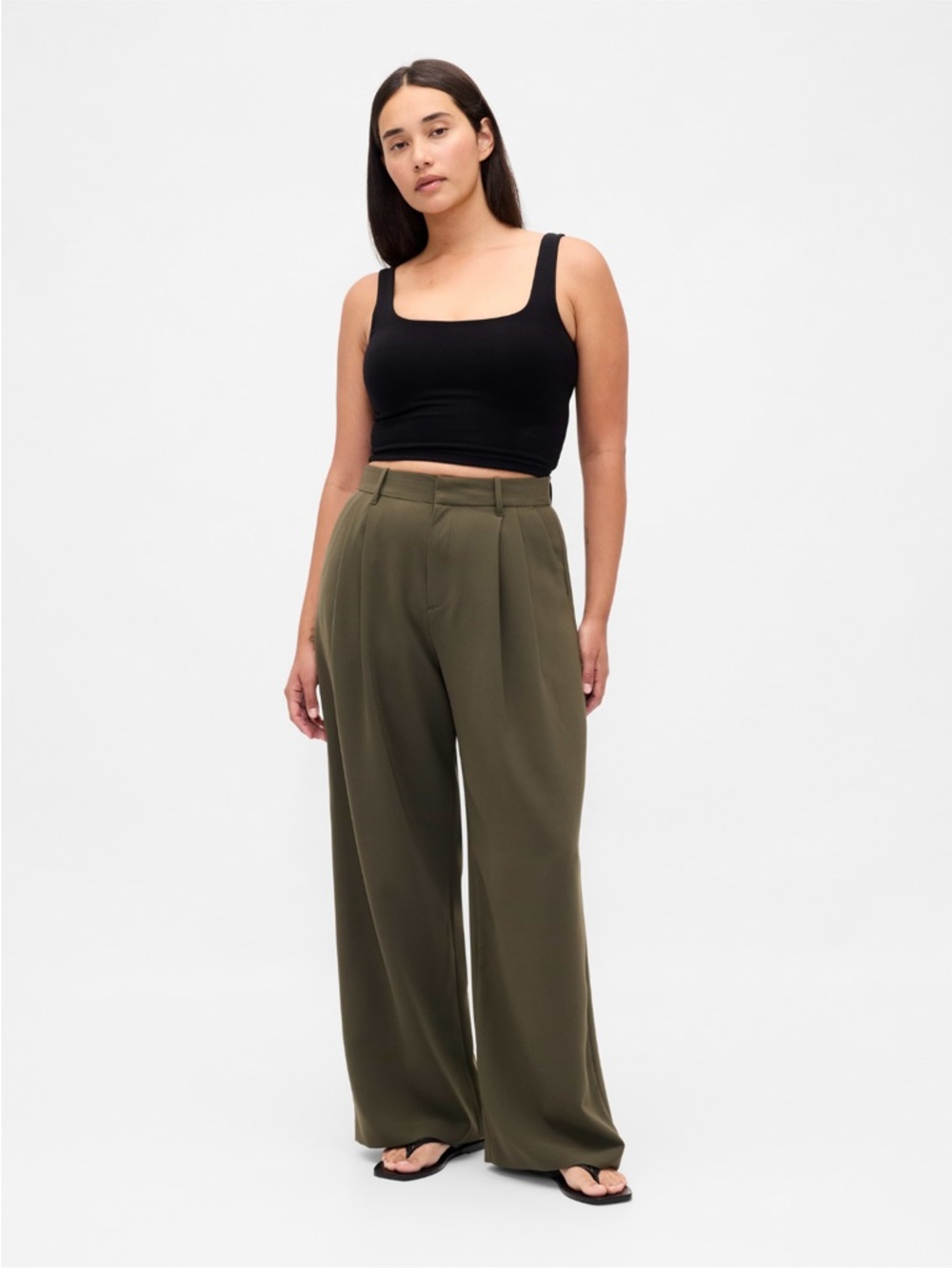 GAP Olive Wide-Leg High-Rise Trousers 365 Curvy Size 0 NWT